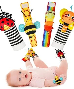 Infinno Baby Wrist Rattle Socks and Foot Finder Set, Perfect Baby Toys for 0-12 Months Newborn Boys and Girls As Shower Gifts, Garden Bug Series