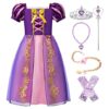 ReliBeauty Girls Dress Puff Sleeve Princess Costume, 6-7, Purple(with Accessories)