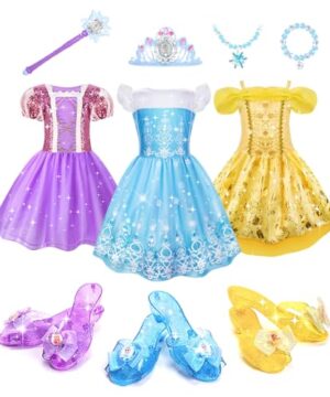 Meland Princess Dress Up for Girls 3-6, Dress Up Clothes for Girls with Princess Shoes Toy, Birthday Gift for Toddlers