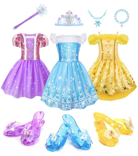 Meland Princess Dress Up for Girls 3-6, Dress Up Clothes for Girls with Princess Shoes Toy, Birthday Gift for Toddlers