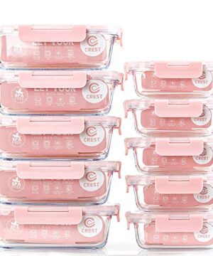 C CREST [10 Pack] Glass Meal Prep Containers, Food Storage Containers with Lids Airtight, Glass Lunch Boxes, Microwave, Oven, Freezer and Dishwasher Safe
