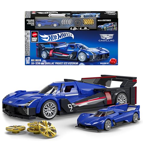 Mattel Brick Shop Hot Wheels Speed Series Building Set, Cadillac Project GTP Hypercar with 236 Pieces, Realistic Details and Custom Decals, Adult Collectors and Kids Ages 10+
