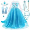 FUNPARTY Princess Costumes Dress Up for Little Girls with Wig,Crown,Mace,Gloves Accessories Age of 3-12 Years (Blue, 5-6Years)