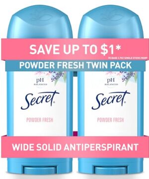 Secret Antiperspirant and Deodorant for Women, 24hr Sweat & Odor Protection, PH Balanced Protection, Gentle on Skin, Wide Solid, Powder Fresh Scent, 2.7 oz (Pack of 2)
