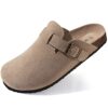 KIDMI Women's Genuine Suede Clogs Cork Footbed Sandals Leather Mules Potato Shoes with Arch Support Taupe 40 (Size 8.5)