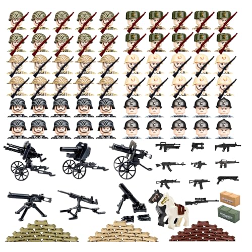 XAPUNK WW2 Military Minifigures Toys for Kids, Army Men War 2 Soldier Action Figures Set, Army Battle WW2 Playset with Weapons and Baseplate, Idea for Kids