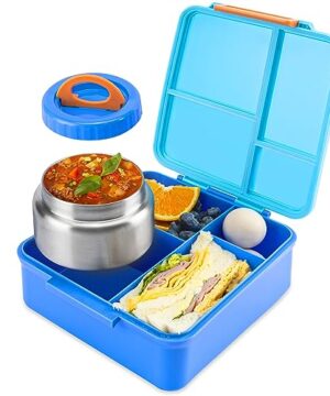 Bento Lunch Box for Kids With 8oz Soup Thermo,Leak-proof Lunch Containers with 4 Compartment,Thermo Food Jar, Food Containers for School