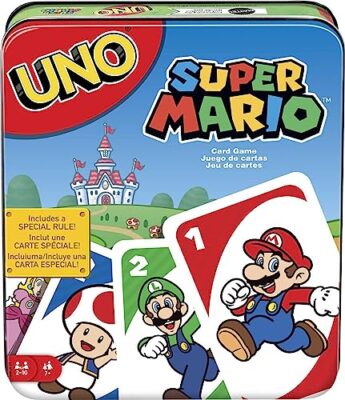 Mattel Games UNO Super Mario Card Game Animated Character Themed Collector Deck 112 Cards with Character Images, Gift for Kids Ages 7 Years Old & Up (Amazon Exclusive)