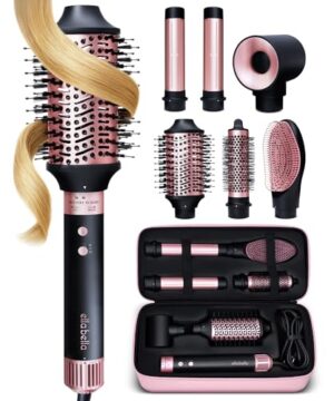ELLA BELLA® 6 in 1 Professional Hot Air Styler • Powerful Hair Dryer & Straightener Set • Styling Without Heat Damage • Fast Drying Curling Volumizing Straightening • Includes Protective Travel Case