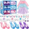 LJZJ Princess Dress Up Toys & Jewelry Boutique, Costumes Set incl Color Skirts, Shoes, Crowns, Accessories, Girls Role Play Gift for 3 4 5 6 Year old Girl Toddler B-day Party Favors
