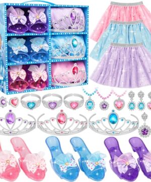 LJZJ Princess Dress Up Toys & Jewelry Boutique, Costumes Set incl Color Skirts, Shoes, Crowns, Accessories, Girls Role Play Gift for 3 4 5 6 Year old Girl Toddler ​B-day Party Favors