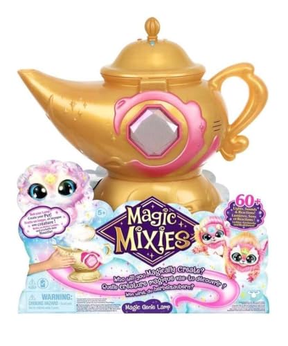Magic Mixies Magic Genie Lamp with Interactive 8" Pink Plush Toy and 60+ Sounds & Reactions. Unlock a Magic Ring and Reveal a Pink Genie from The Real Misting Lamp. Gifts for Kids, Ages 5+