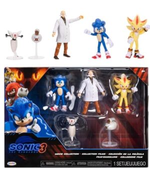 Sonic 3 Movie Action Figures 2.5-Inch Movie Collector Toy Figure Multi-Pack, Wave #3 Includes Sonic, Gerald Robotnik, Super S, Buzzbomber & Burrito Drone- Officially Licensed Toys