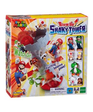 Epoch Games Super Mario Blow Up! Shaky Tower Balancing Game - Tabletop Skill and Action Game with Collectible Super Mario Action Figures (Pack of 1)