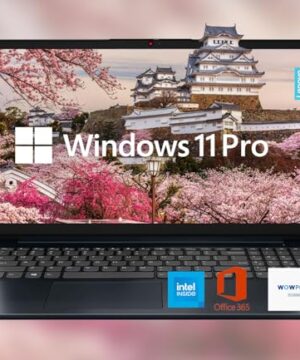 Lenovo IdeaPad 15.6" HD Anti-Glare w/ 1 Year Microsoft 365, 8GB RAM, 128GB SSD, Windows 11 Pro, Intel Processor, WiFi 6, HDMI, USB-C, SD Card Reader, Up to 9.5 Hours Battery Life, w/WOWPC USB