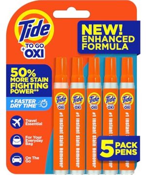 Tide Stain Remover for Clothes, Tide To Go Pen, Instant Stain & Spot Remover for Clothes, Travel & Pocket Size, 5 Count (Pack of 1) (Packaging May Vary)