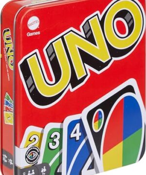 Mattel Games UNO Card Game in Travel & Storage Tin for Kid, Adult & Family Nights & Parties, Color Blind Accessible & Customizable Deck (Amazon Exclusive)
