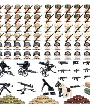 XAPUNK WW2 Military Minifigures Toys for Kids, Army Men War 2 Soldier Action Figures Set, Army Battle WW2 Playset with Weapons and Baseplate, Idea for Kids