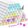 Caliart Pastel Markers, 61 Colors Dual Tip Art Markers Sketch Pens Permanent Alcohol Based, with Case for Adults Artists Drawing Illustration Sketching Coloring