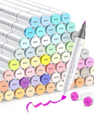 Caliart Pastel Markers, 61 Colors Dual Tip Art Markers Sketch Pens Permanent Alcohol Based, with Case for Adults Artists Drawing Illustration Sketching Coloring