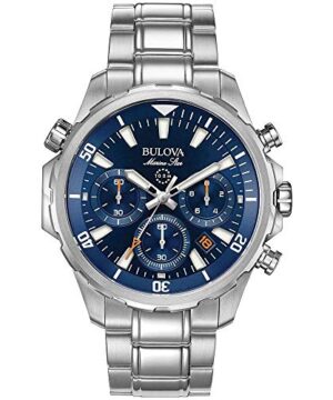 Bulova Men's Marine Star Series B Stainless Steel 6-Hand Chronograph Quartz Watch, Blue Dial Style: 96B256