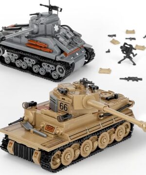 NEWABWN 2-in-1 Army Tank Toy Building Set, Includes German Tiger and American Sherman Models, Compatible with Lego Army Sets, Military Building Blocks Set for Kids 8-14 (1184 Pieces)
