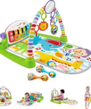 Fisher-Price Baby Playmat Deluxe Kick & Play Piano Gym for Learning & 2 Maracas Soft Rattles for Newborn to Toddler Play Ages 0+ Months