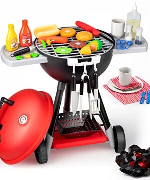 JOYIN 34 PCS Kitchen Toy Set, BBQ Play Grill, Cooking Toy Set, Little Chef Play, Kids Grill Playset Interactive BBQ for Kids with Light & Sound, Birthday Gift for Boys Girls