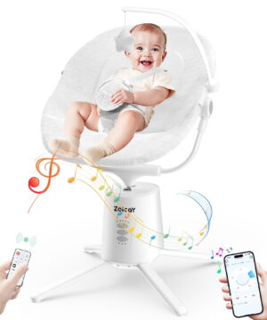 Zoicay Electric Baby Swing with App Remote Control, 5 Speeds 3 Sway Modes, Bluetooth Music, 5-Point Harness Infant Swing, White