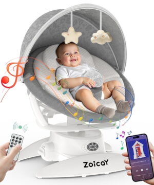 Zoicay 3-in-1 Baby Swing with Motion Detection, 5 Speeds & 3 Sway Modes, Bluetooth Music, 360° Rotating Seat, Portable Infant Swing with Remote Control