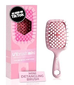 FHI Heat UNbrush Mini Detangler Brush for Pain-Free Brushing on All Wet or Dry Hair Types — Durable Duoflex Anti-Static Bristles, Lightweight Handle, Vented Mini Hair Brush