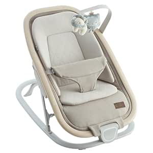 Qutanix 2-in-1 Baby Bouncer & Rocker,Portable Baby Bouncer Seat for Babies 0-9 Months, Baby Rocking Chair with 3 Reclining Positions,Wood Accents,Soft Newborn Insert - Beige