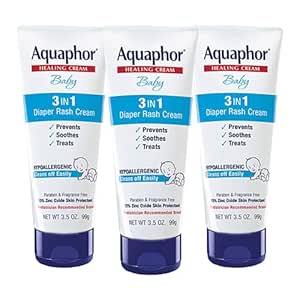 Aquaphor Baby Diaper Rash Cream, 3-in-1 Diaper Rash Relief, 3.5 Oz Tube, (Pack of 3)