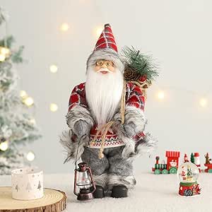 Tesochye 11" Santa Claus Decorations, Standing Santa Claus Doll for Christmas & New Year, Home Office Table Ornament, Navidad & Natal Gifts