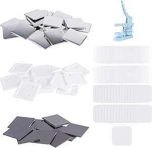 Happizza 100 Sets 50mm/1.97 inch Fridge Magnet Button Maker Supplies for Square-Shaped Button Maker Machine 50mm, Includes Metal Cover, Plastic Back Cover, Soft Magnet, Clear Film&Blank Paper