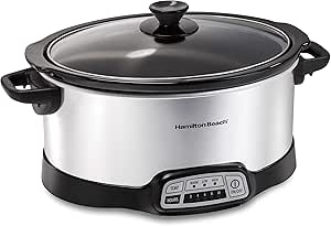 Hamilton Beach 7 Quart Programmable Slow Cooker With Flexible Easy Programming, 5 Cooking Times, Dishwasher-Safe Crock & Lid, Silver (33473)