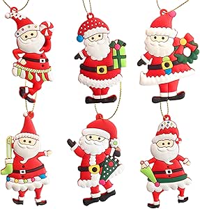 6pcs Christmas Ornaments Cute Santa Claus Xmas Tree Decorations Santa Plastic Figurines Ornaments with Red Santa Claus for Christmas Tree Hanging Party Ornaments DIY Decor 3 Inch Tall