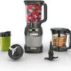 Ninja Blender, Compact Kitchen System, 1200W, 3 Functions for Smoothies, Dough & Frozen Drinks with Auto-IQ, 72-oz.* Blender Pitcher, 40-oz. Processor Bowl & 18-oz. Single-Serve Cup, Grey, AMZ493BRN