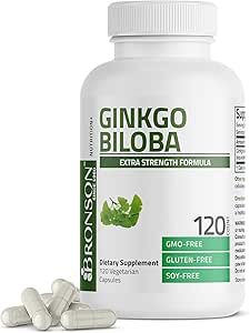 Bronson Ginkgo Biloba Extra Strength Supports Brain Function & Memory Support, 120 Vegetarian Capsules