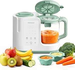 Momcozy AutoMeal Baby Food Maker – One-Step Auto Steam & Blend Food Processor, 15oz Large Cup & 6-Blade Design, Self-Cleaning, Auto 3-Stage Texture Settings for Effortless Homemade Baby Puree