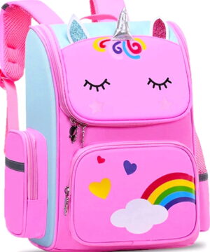 Burufy School Backpack Girls School Bag, Lightweight Kids Backpack Durable Fashion Bookbag, Pink
