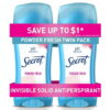 Secret Invisible Solid Antiperspirant Deodorant Stick for Women, Powder Fresh, 2.6 oz Each, 2 Pack