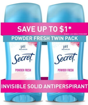 Secret Invisible Solid Antiperspirant Deodorant Stick for Women, Powder Fresh, 2.6 oz Each, 2 Pack
