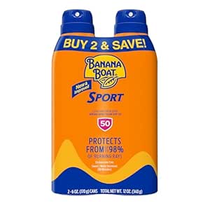 Banana Boat Sport Ultra SPF 50 Sunscreen Spray | Banana Boat Sunscreen Spray SPF 50, Water Resistant, Oxybenzone Free, Sunblock, 6oz each Twin Pack