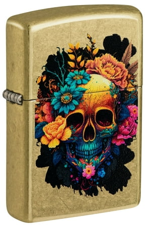 Zippo Blooming Skull Street Brass Pocket Lighter