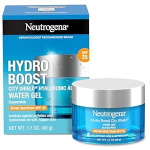 Neutrogena Hydro Boost City Shield Water Gel Face Moisturizer with Broad Spectrum SPF 25, Hydrating Facial Sunscreen with Hyaluronic Acid, Oil-Free and Non-Comedogenic Face Lotion, 1.7 oz
