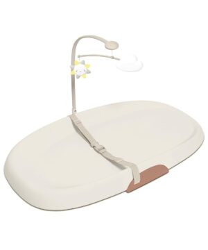 Skip Hop Baby Changing Pad Nursery Style Wipe-Clean Contoured with Cushioned Foam, Non-Skid Base, Built-in Safety Belt & Tuck-Away Toy Bar, Oat