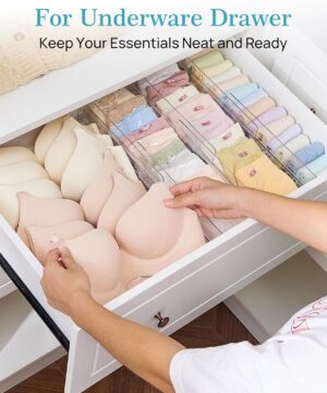 Vtopmart 12 Pack Drawer Dividers for Clothes, 4" High 10.2"-16.5" Adjustable Expandable Dresser Drawer Organizer, Clear Plastic Separators for Dresser, Baby Clothing, Underwear, Cosmetic, Toiletries