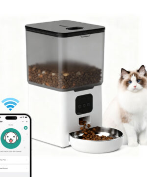 BN-LINK Automatic Cat Feeder 6L WIFI, 2.4G WiFi Timed Pet Feeder Cat Food Dispenser, 6L Automatic Cat Food Dispenser for Small Pets Indoor, White
