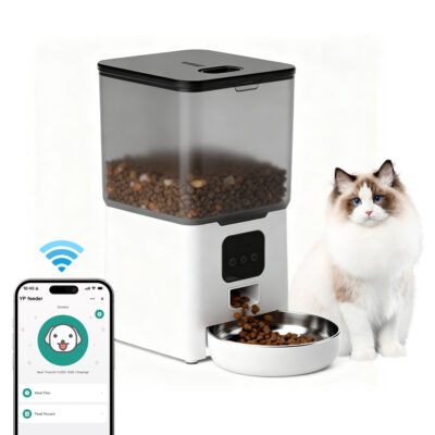 BN-LINK Automatic Cat Feeder 6L WIFI, 2.4G WiFi Timed Pet Feeder Cat Food Dispenser, 6L Automatic Cat Food Dispenser for Small Pets Indoor, White